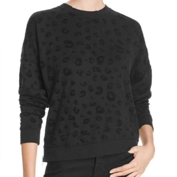 Rails Marlo Flocked Leopard Print Sweatshirt, Black, Size Small, Crewneck - Picture 1 of 12